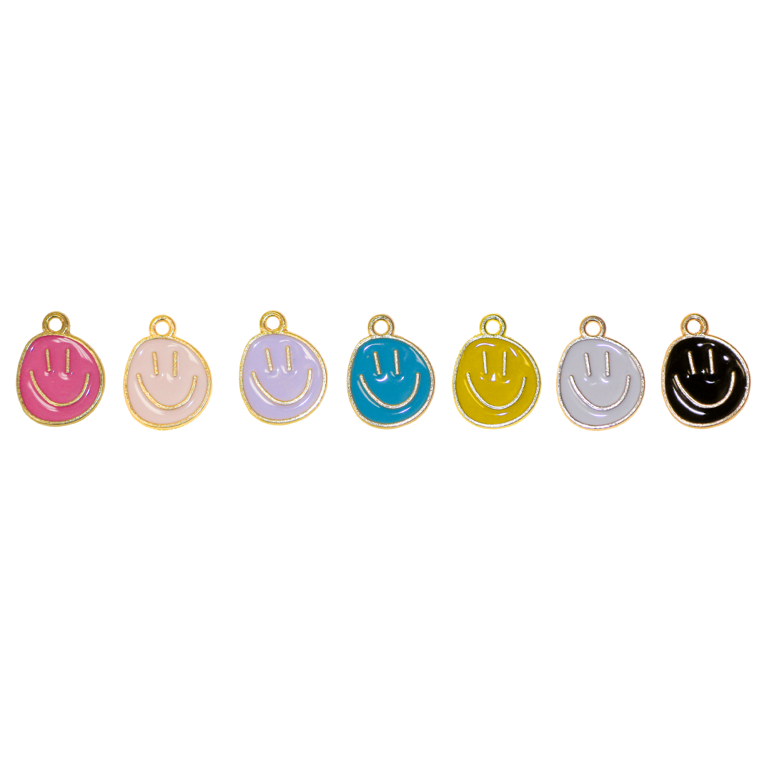 Charm, Asymmetrical Round Smiley, Enameled, 17mm x 13mm x 1mm, Sold Per pkg of 12, Available in Multiple colors