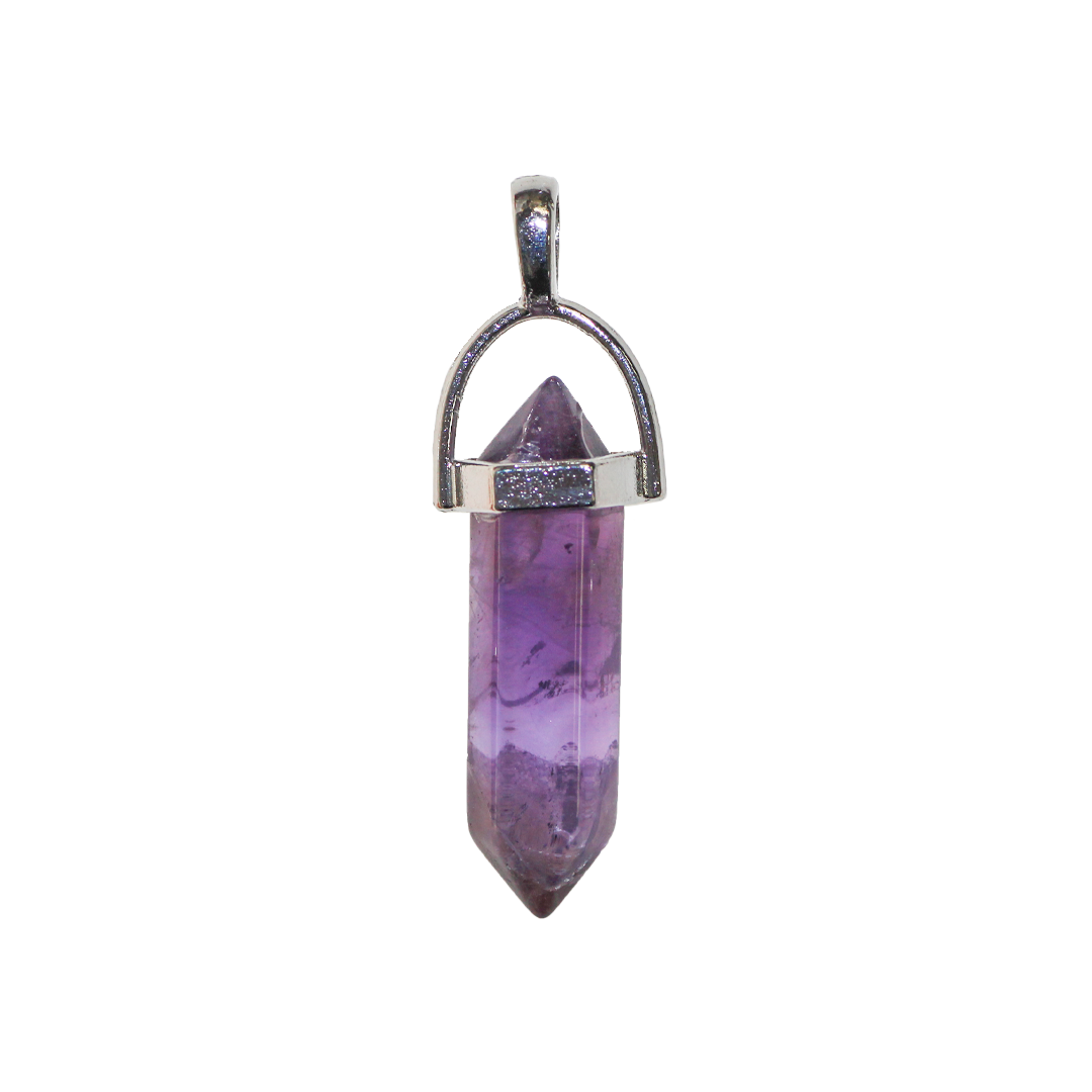 Amethyst (A) Pendant, Hexagonal, Semi-Precious Stone, 40mm x 13mm, Sold Per pkg of 1