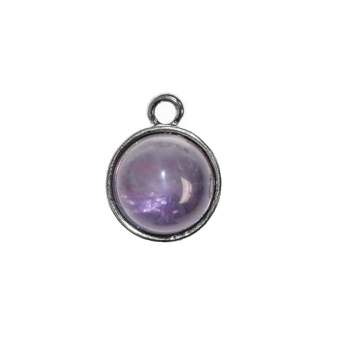 Charm, Semi-Precious Stones, Round, Silver, Alloy, 15mm x 12mm, Sold Per pkg of 1, Available in Multiple Gemstones