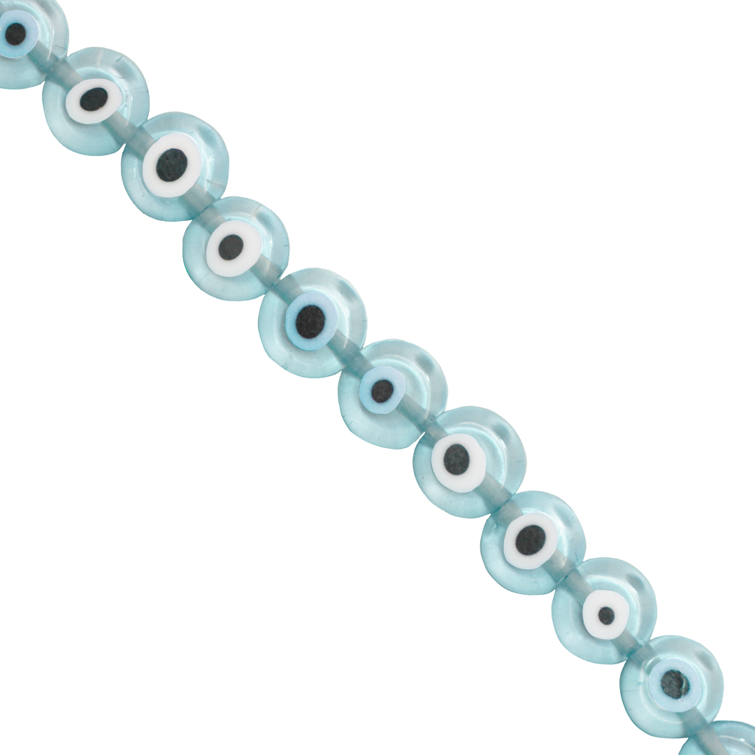 Glass Beads, Flat Evil Eye, Transparent, 8mm, Approx 45 pcs per strand, Available in Multiple Colours