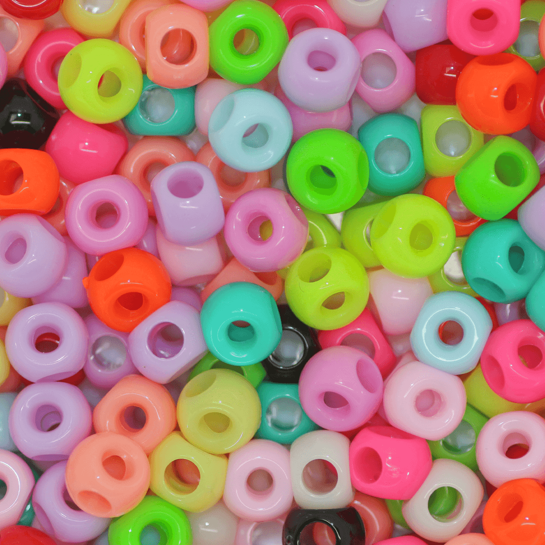 Plastic Beads Bulk Bag, 4 Holes Pony Beads, Assorted Colours, 8mm, Sold Per pkg of Approx 550