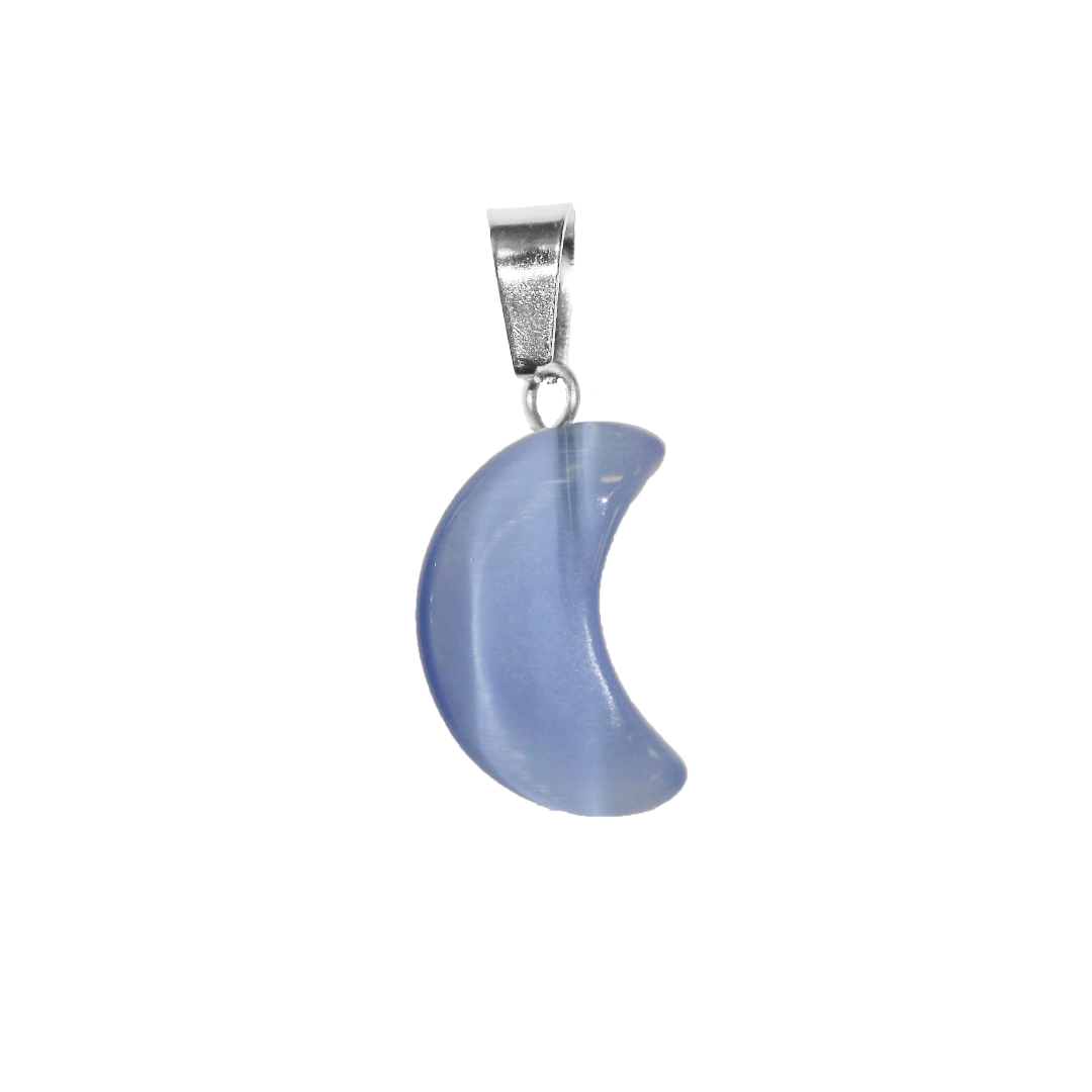 Pendant, Cats Eye, Moon, Glass Beads, Blue, 18mm x 11.5mm, Sold Per pkg of 1