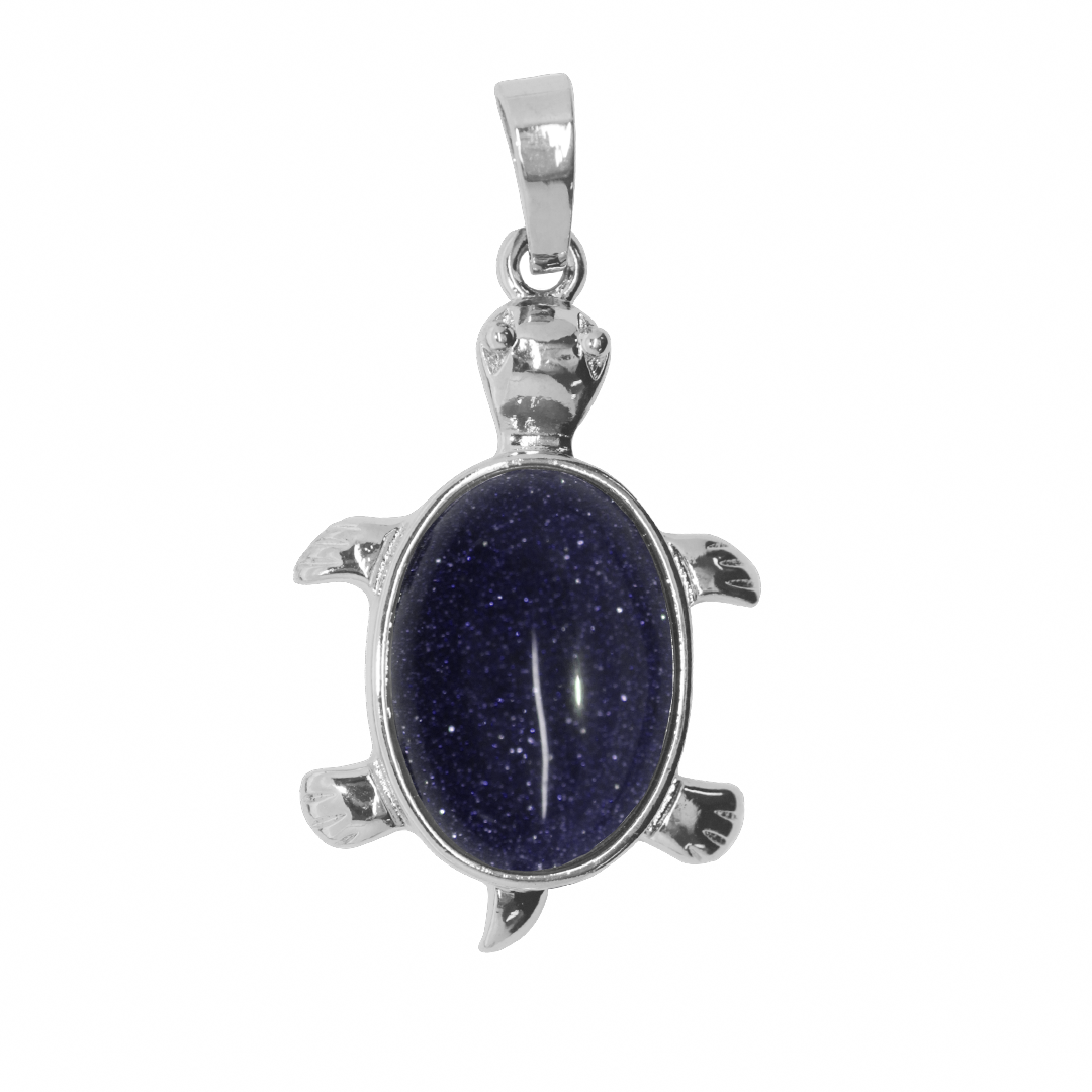 Gemstone Pendant, Turtle, Silver, Alloy, 34mm x 21.5mm, Available in Multiple Gemstones, 1 pc
