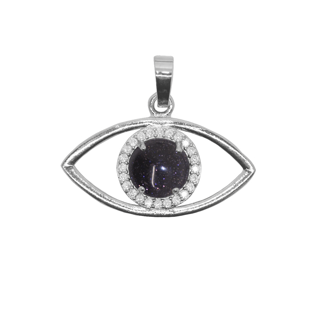 Gemstone Pendant, Evil Eye, Silver, Alloy, 21.5mm x 33mm, Available in Multiple Gemstones, 1 pc