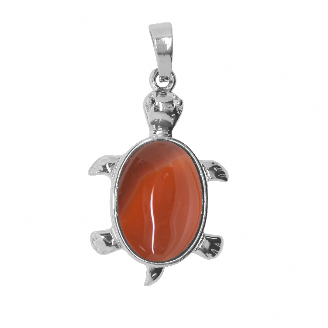 Gemstone Pendant, Turtle, Silver, Alloy, 34mm x 21.5mm, Available in Multiple Gemstones, 1 pc