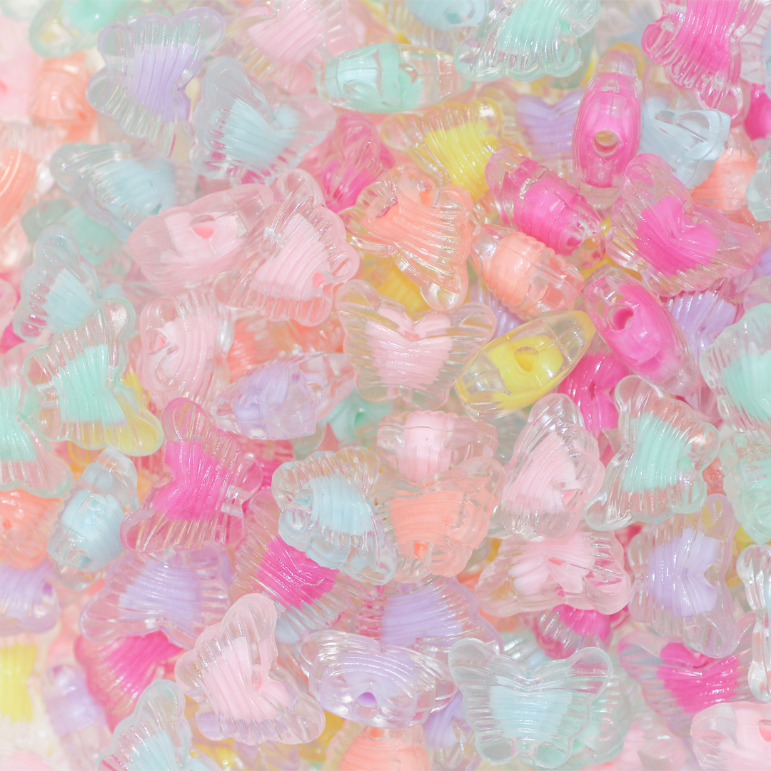 Plastic Beads Bulk Bag, Butterfly, 12mm x 16.5mm, Transparent, Mixed Colours, Sold Per pkg of Approx 220