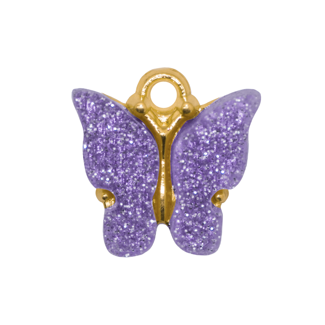 Charm, Glitter Butterfly, Gold, Alloy, 12.5mm x 13mm x 3mm, Sold Per pkg of 10, Available in Multiple Colours