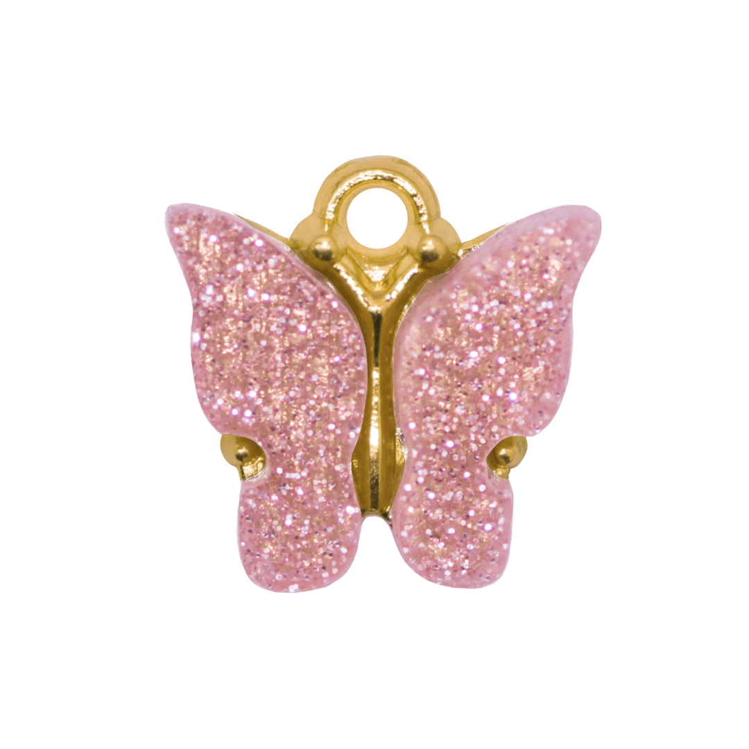 Charm, Glitter Butterfly, Gold, Alloy, 12.5mm x 13mm x 3mm, Sold Per pkg of 10, Available in Multiple Colours