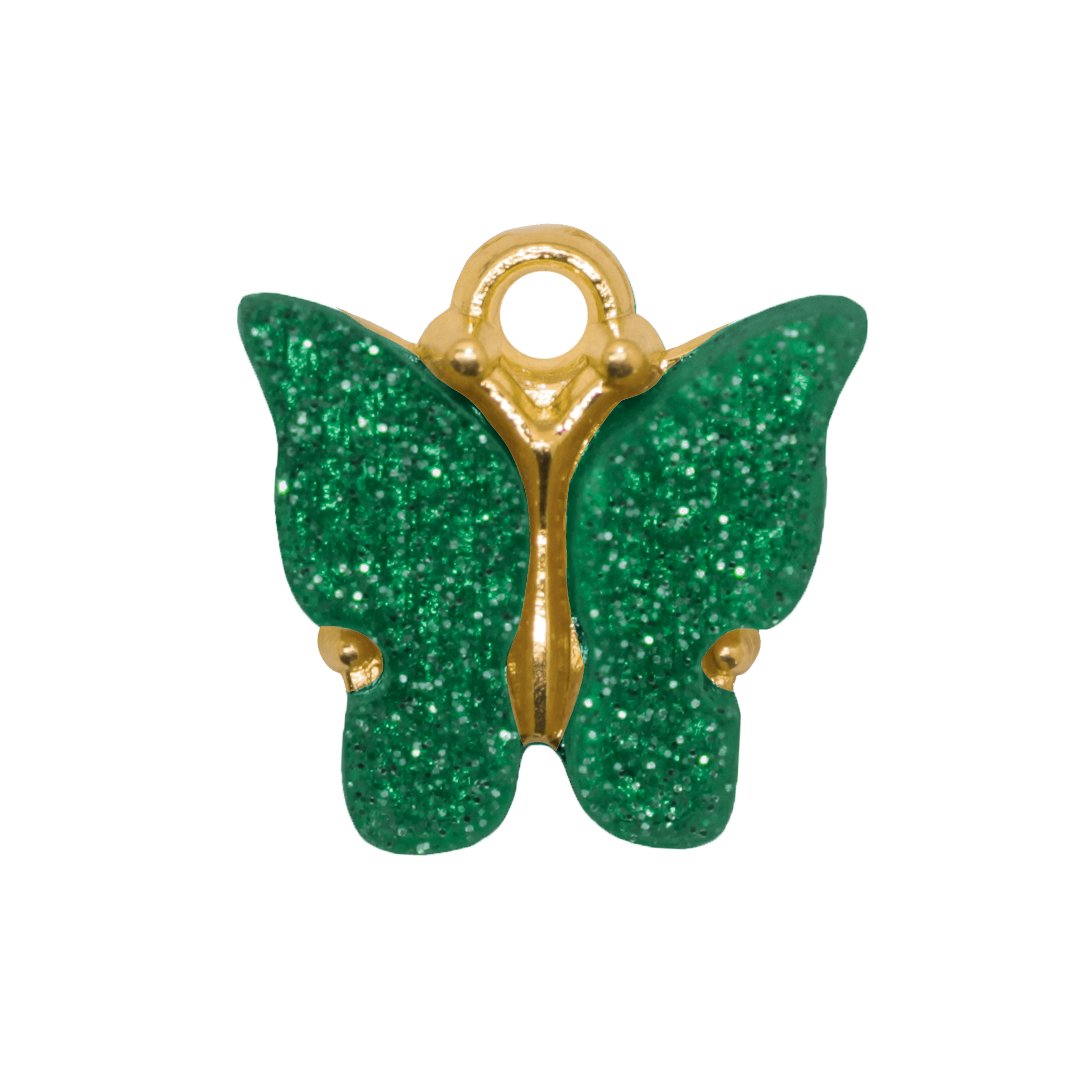 Charm, Glitter Butterfly, Gold, Alloy, 12.5mm x 13mm x 3mm, Sold Per pkg of 10, Available in Multiple Colours