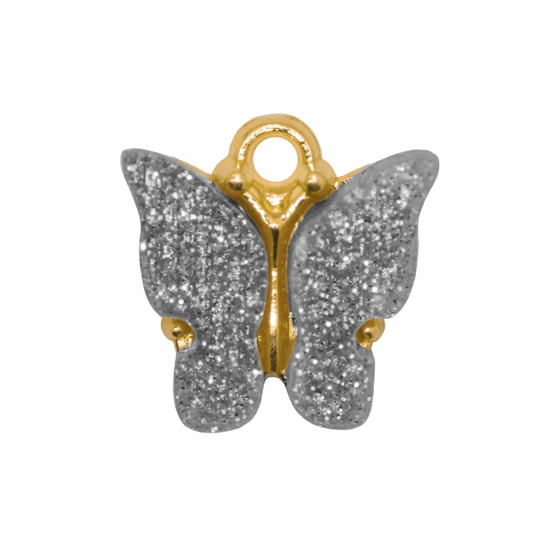 Charm, Glitter Butterfly, Gold, Alloy, 12.5mm x 13mm x 3mm, Sold Per pkg of 10, Available in Multiple Colours