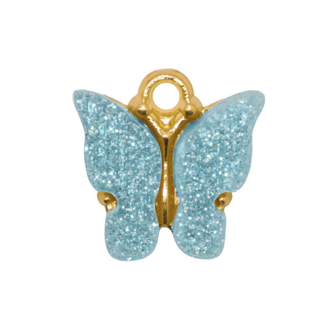 Charm, Glitter Butterfly, Gold, Alloy, 12.5mm x 13mm x 3mm, Sold Per pkg of 10, Available in Multiple Colours