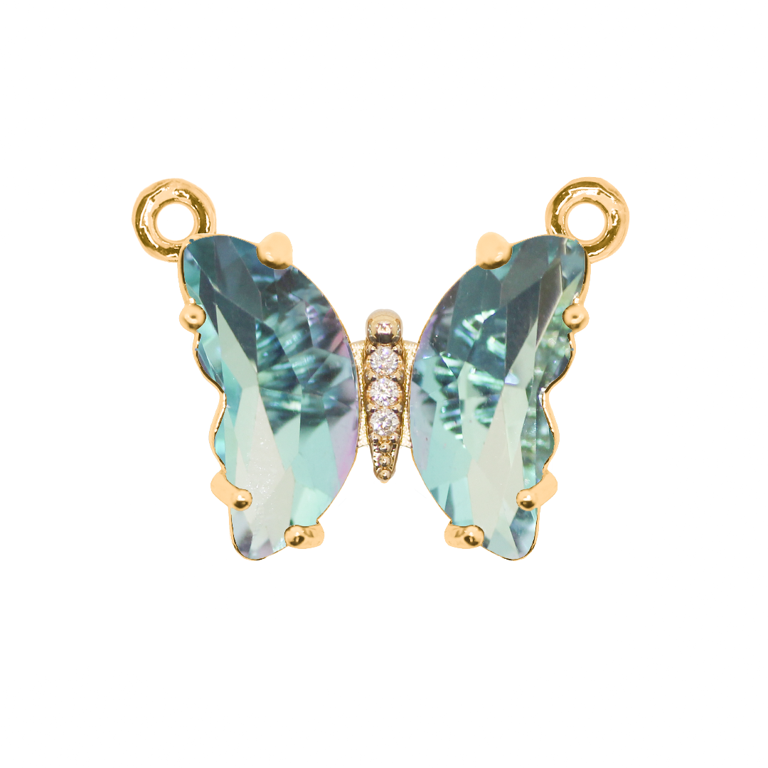 Glass Crystal Connector, Butterfly, Gold, Alloy, 17mm x 23mm, Sold Per pkg of 1, Available in Multiple Colours