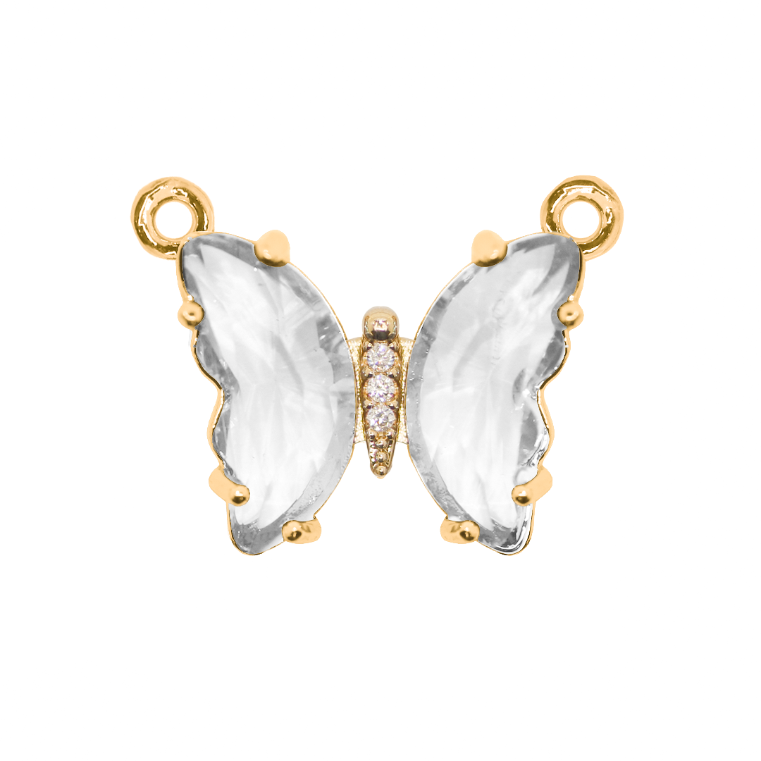 Glass Crystal Connector, Butterfly, Gold, Alloy, 17mm x 23mm, Sold Per pkg of 1, Available in Multiple Colours