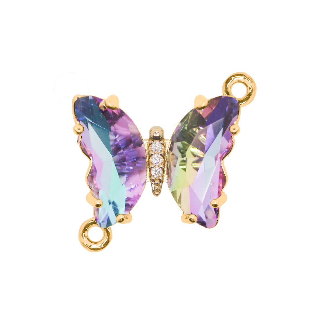 Glass Crystal Connector, Butterfly, Alloy, 18mm x 21mm, Sold Per pkg of 1, Available in Multiple Colours