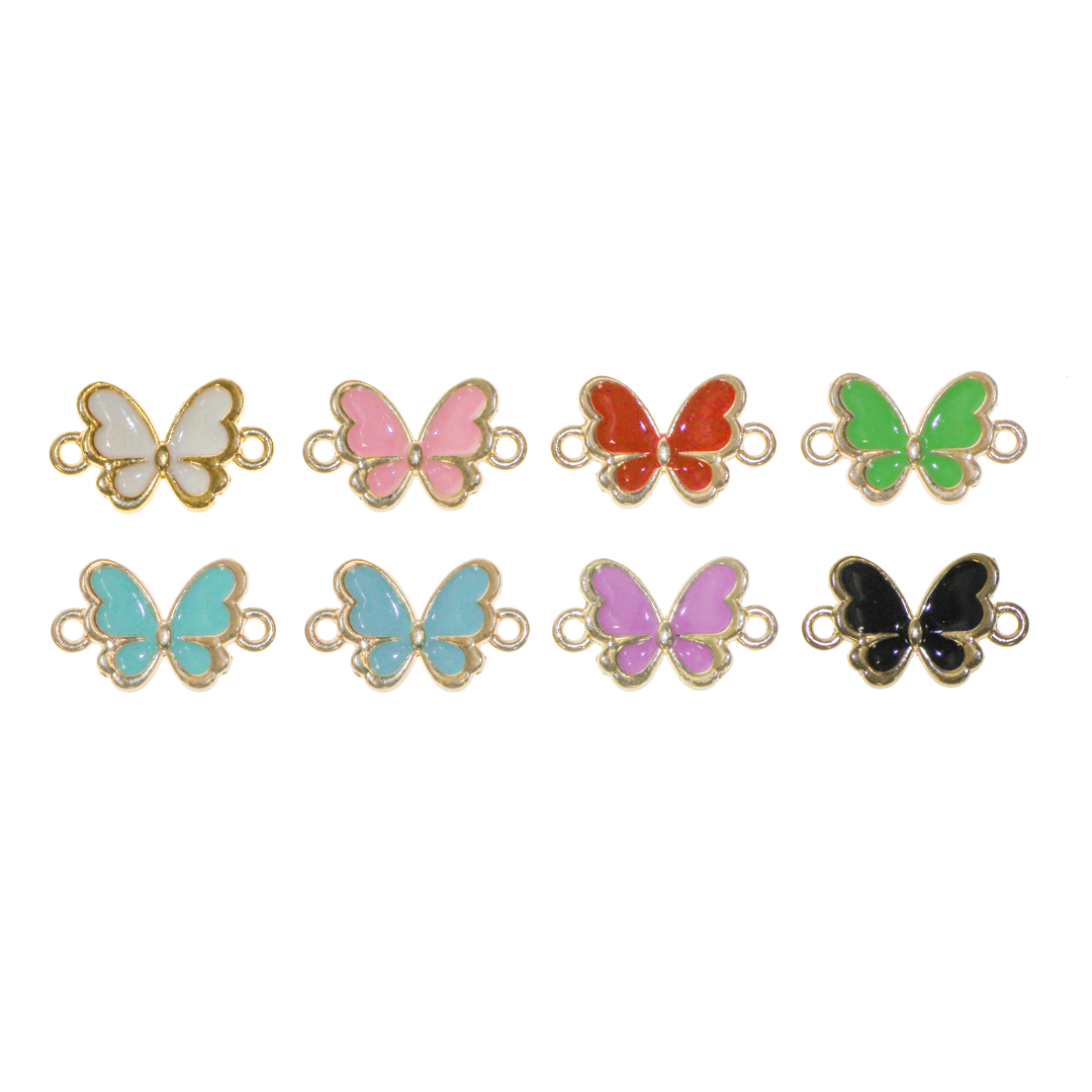 Connector, Butterfly, Enameled, Assorted, Gold, Alloy, 10mm x 17mm x 2.5mm, Sold Per pkg of 1