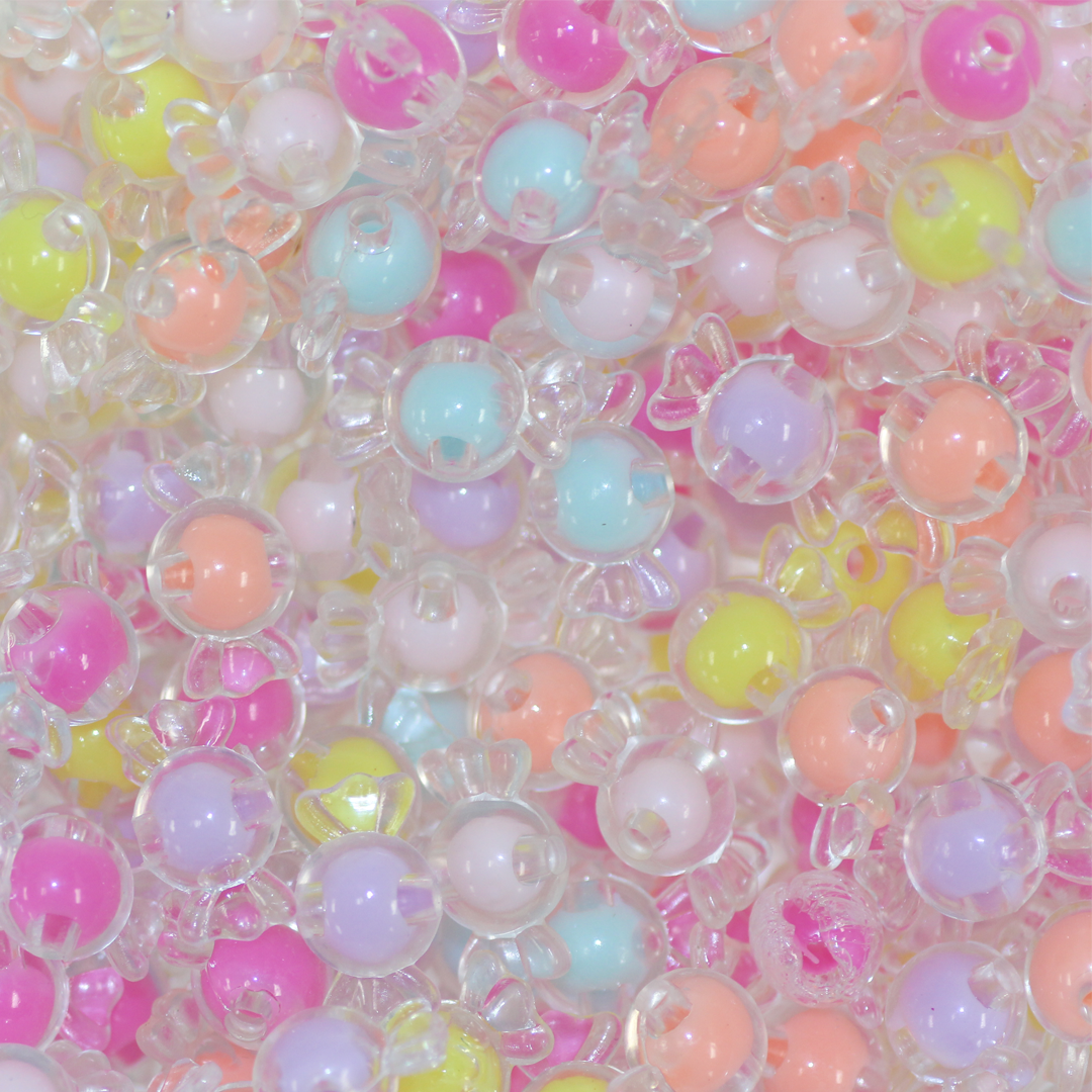 Plastic Beads Bulk Bag, Candy, 9.5mm x 16.5mm, Transparent, Mixed Colours, Sold Per pkg of Approx 300