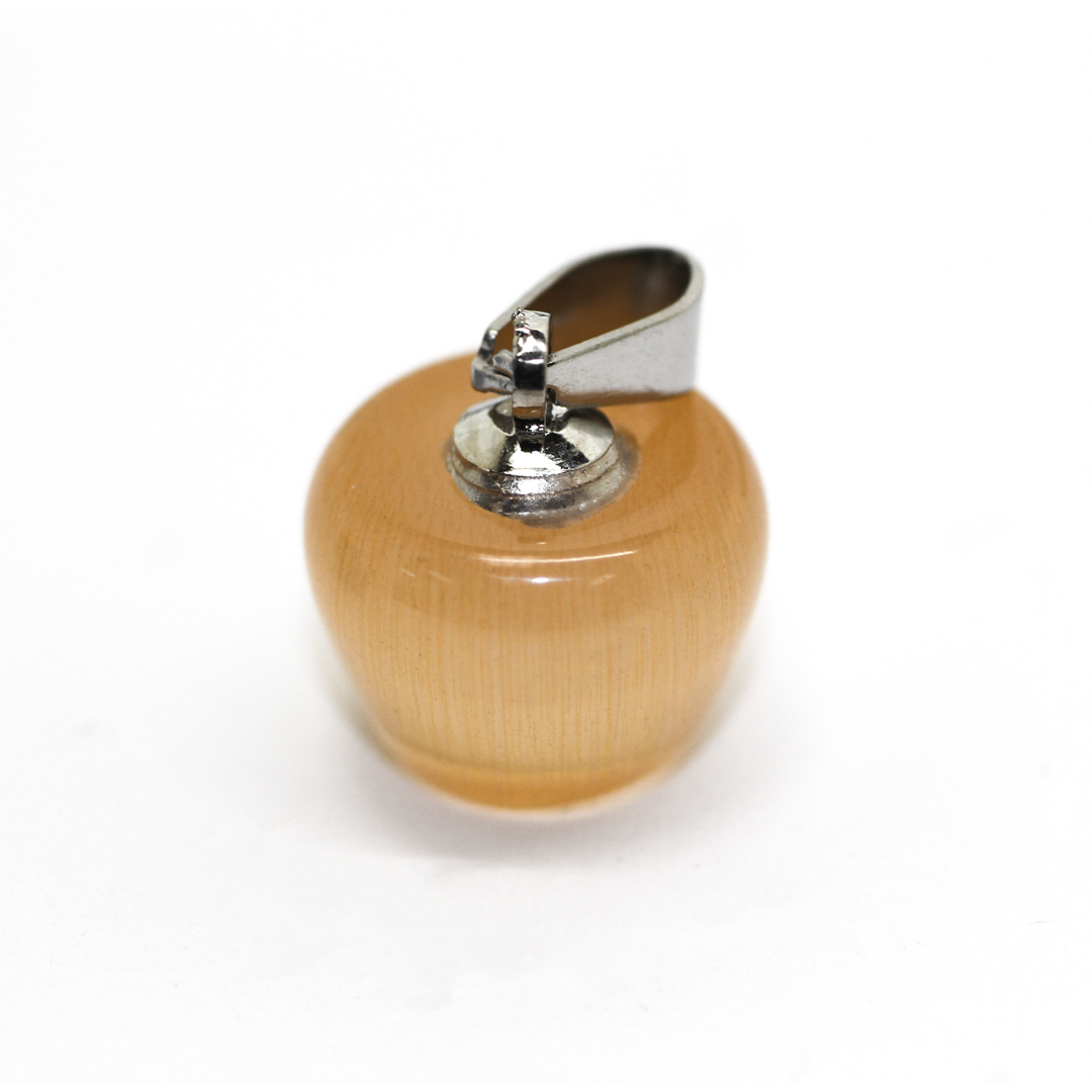 Pendant, Cats Eye, Apple Shape, Coral, 13mm x 12mm, Sold Per pkg of 1