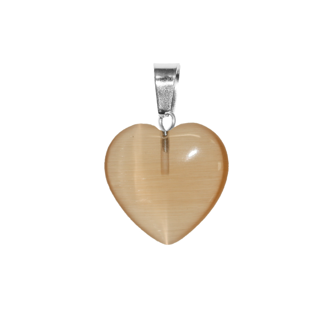 Pendant, Cats Eye, Heart, Glass Beads, Coral, 20mm x 20mm, Sold Per pkg of 1