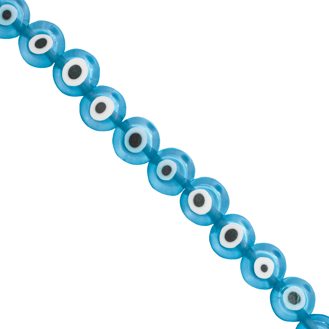Glass Beads, Flat Evil Eye, Transparent, 8mm, Approx 45 pcs per strand, Available in Multiple Colours
