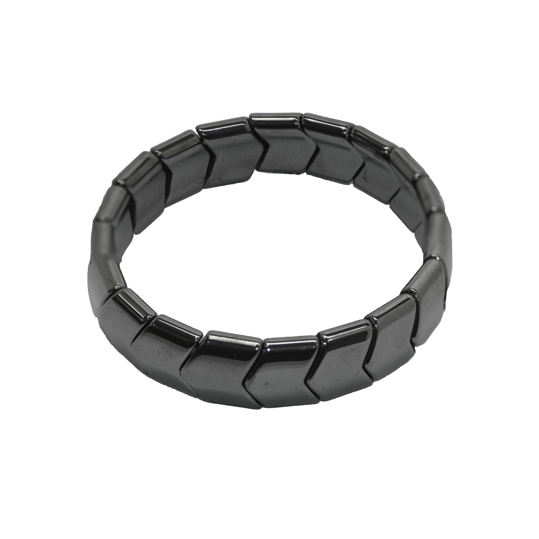 Hematite Stretchy Chevron Bracelet, 14mm x 13mm (Bead), Semi-Precious Stone, 1 pc