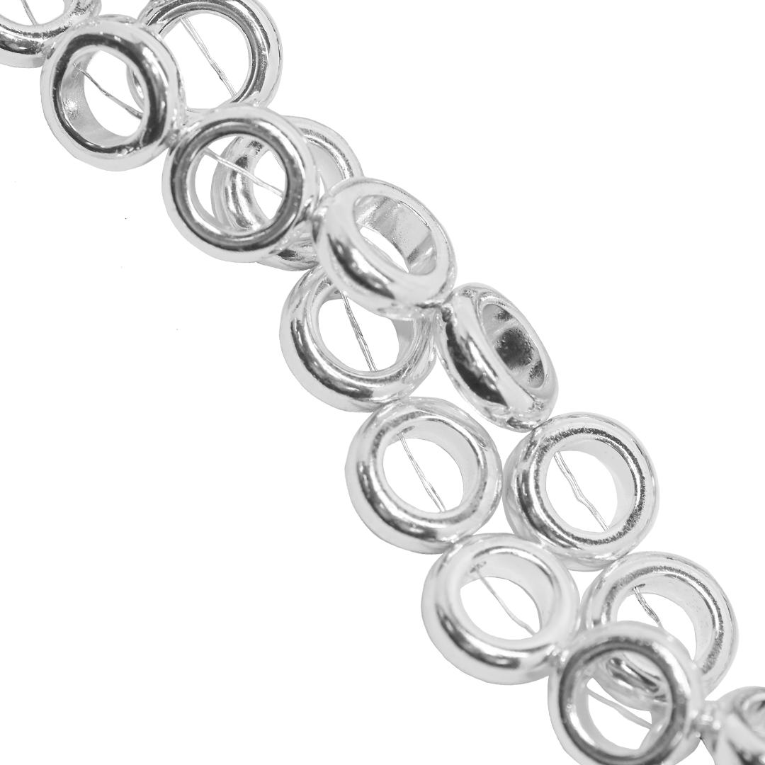 Hematite, Ring, Bright Silver, Plated, Semi-Precious Stone, 12mm, Approx 32 pcs per strand