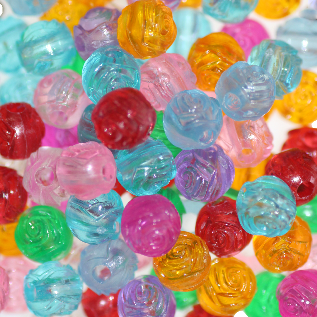Plastic Bead Bulk Bag, Rose, Round, Multicolour, 8mm, Approx 650 pcs per bag