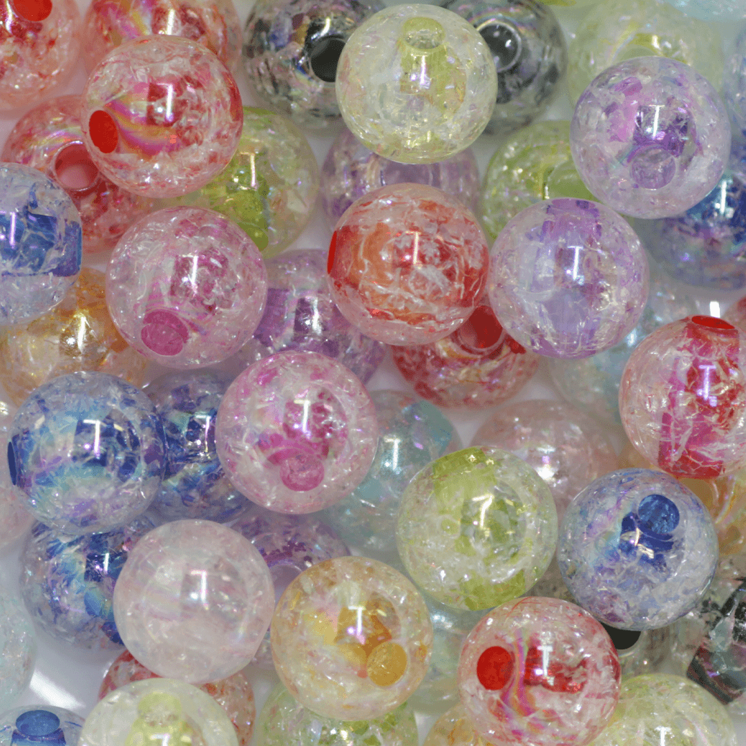 Plastic Beads Bulk Bag, Crackle Round Transparent, 14mm, Available in Multiple Colours, Sold Per pkg of Approx 60