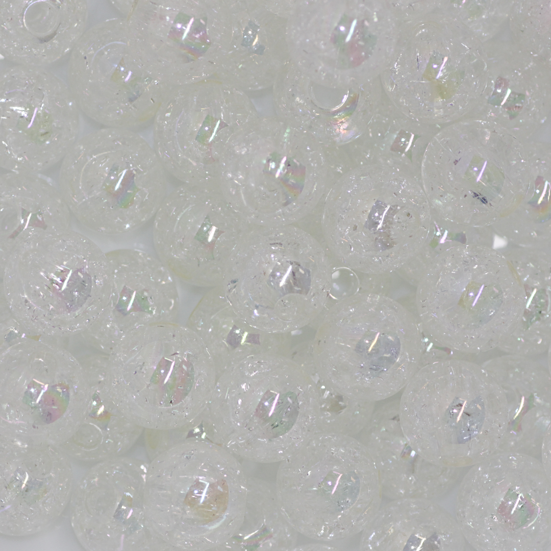 Plastic Beads Bulk Bag, Crackle Round Transparent, 14mm, Available in Multiple Colours, Sold Per pkg of Approx 60