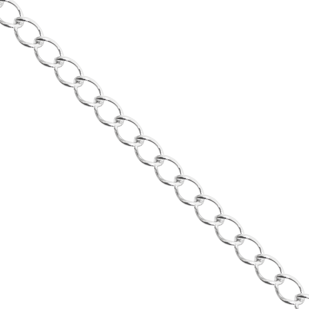 Chains, Flat Curb Chain, Bright Silver, Alloy, 4.5mm x 3.5mm x 2mm per loop - Sold Per Meter