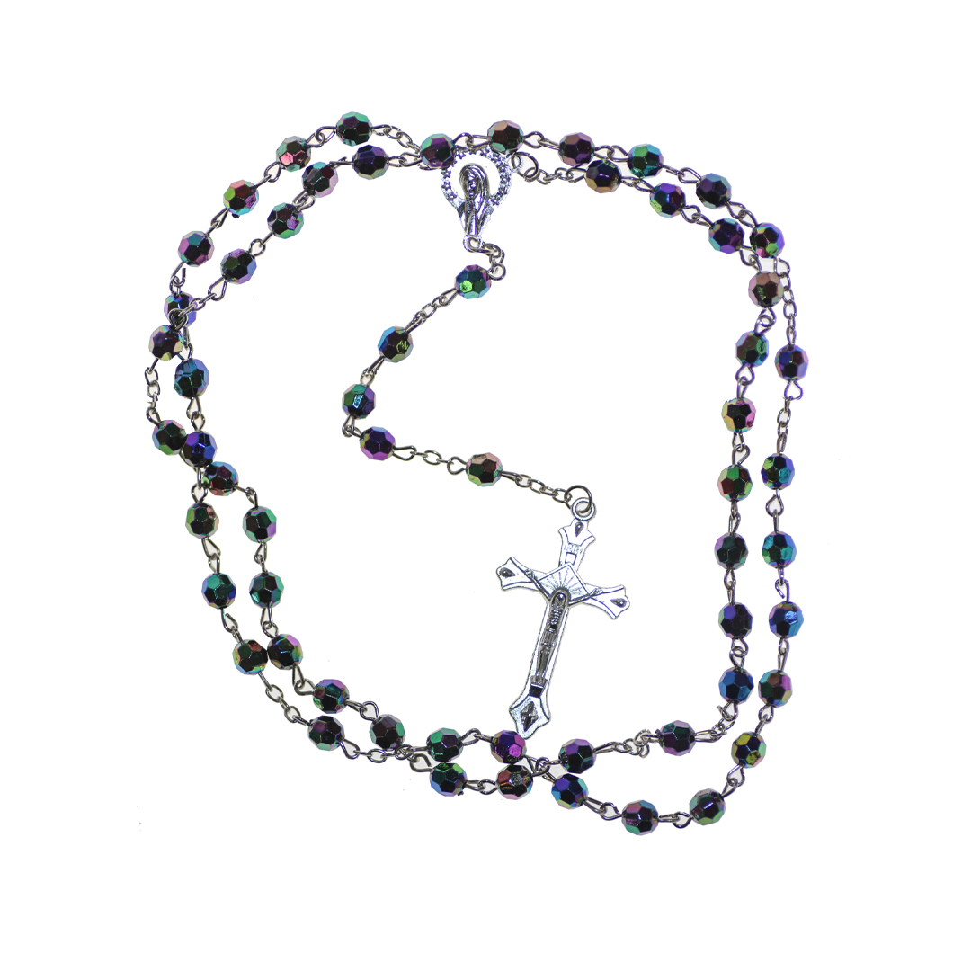 Rosary, Silver, Alloy, 6mm Round Faceted Beads, 20&quot;- 1 Pc