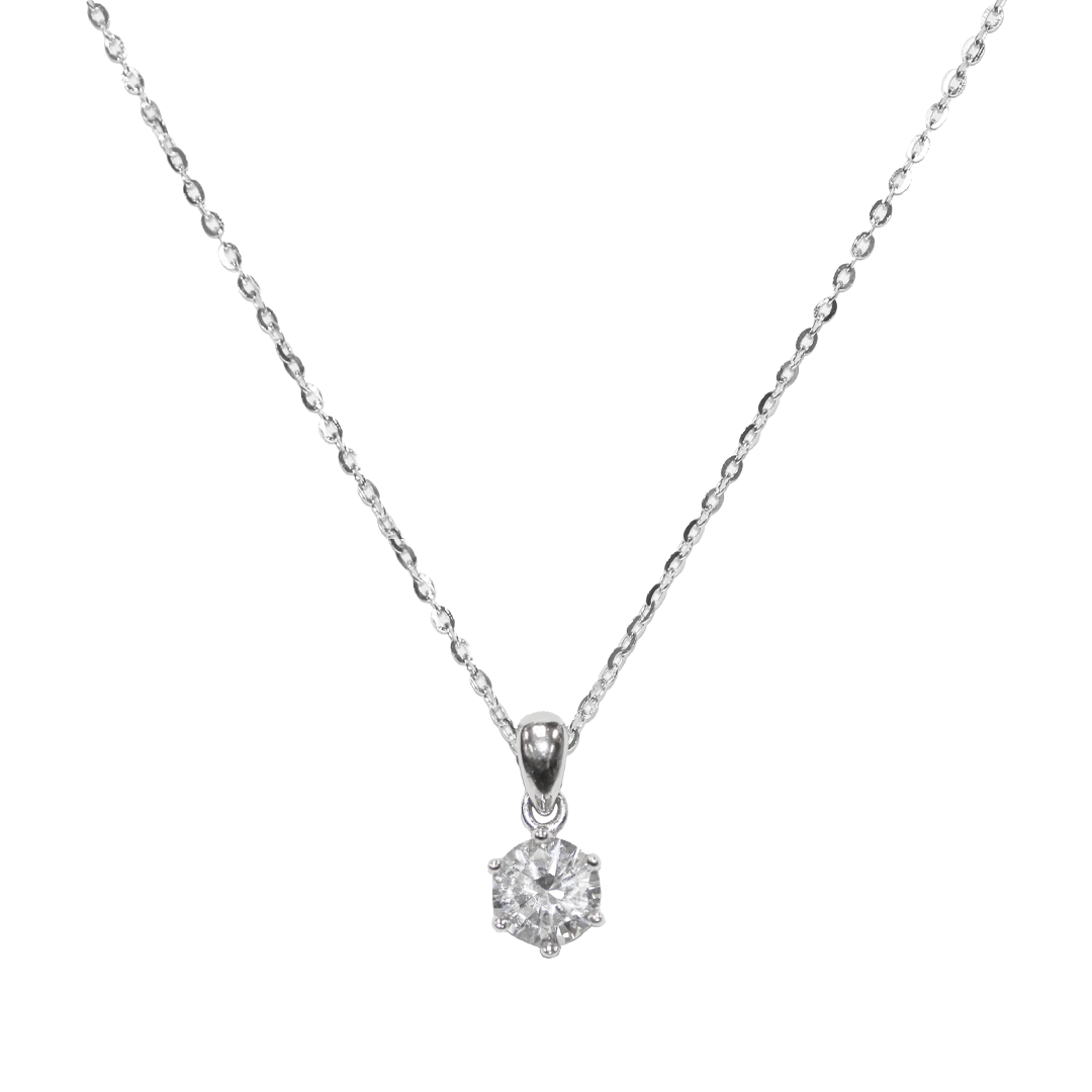 Necklace, Cubic Zirconia, 925 Sterling Silver, Round, 17" - 1pc