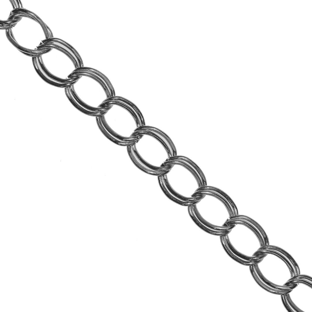 Chains, Double Curb Chain, Silver, Alloy, 11mm x 9mm x 6mm loop - Sold Per Meter