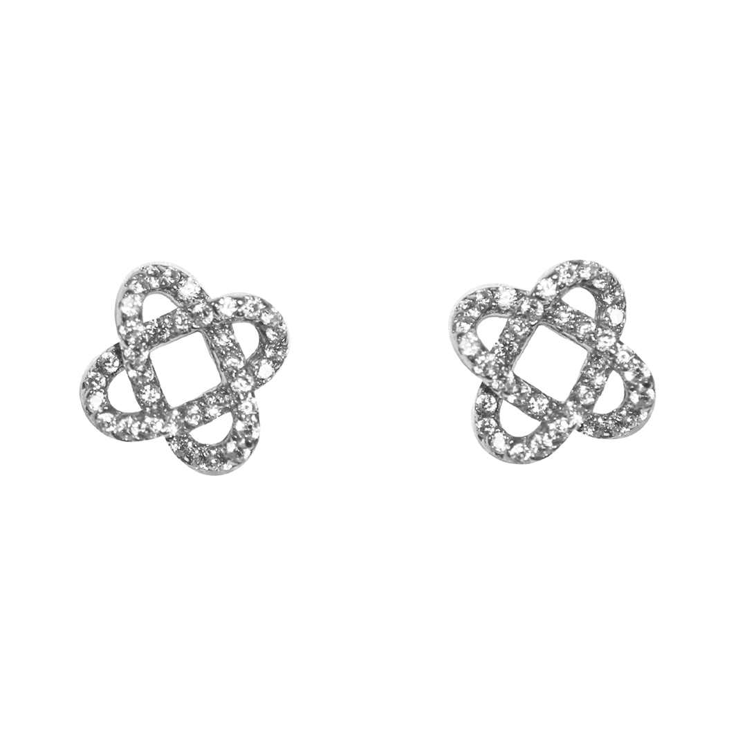 Earrings, Cubic Zirconia Knot Stud, 925 Sterling Silver, 7mm, Sold per pkg of 1 pair