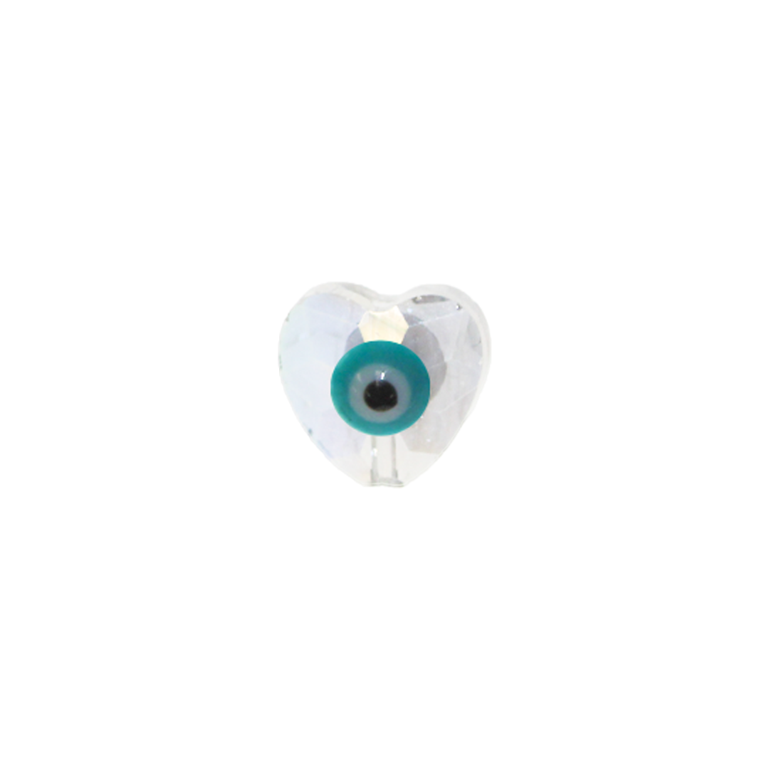 Glass Beads, Evil Eye, Heart, Faceted, Transparent AB, 10mm x 10mm, Sold Per pkg of 5, Available in Multiple Colours