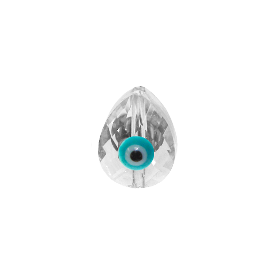 Glass Beads, Evil Eye, Teardrop, Faceted, Transparent AB, 12mm x 9mm, Sold Per pkg of 5, Available in Multiple Colours