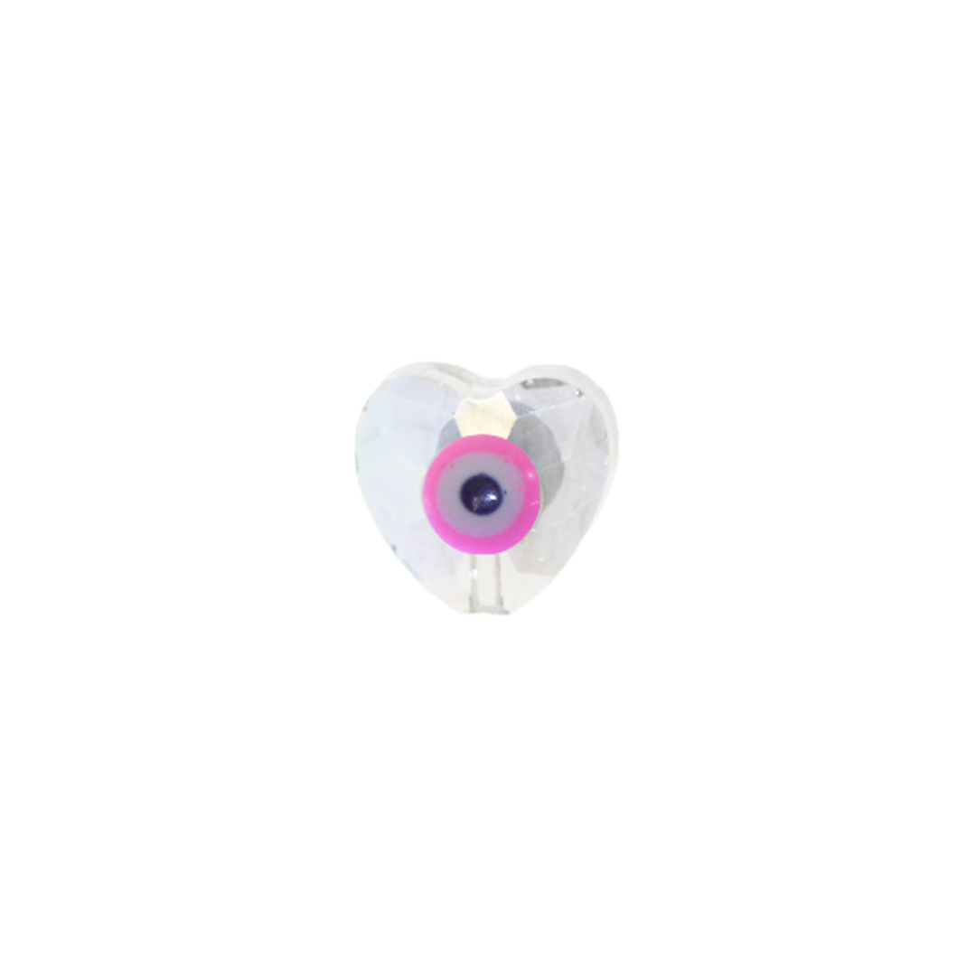 Glass Beads, Evil Eye, Heart, Faceted, Transparent AB, 10mm x 10mm, Sold Per pkg of 5, Available in Multiple Colours