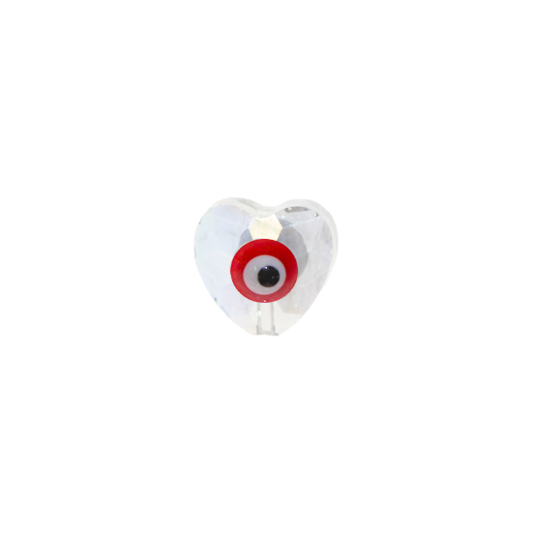 Glass Beads, Evil Eye, Heart, Faceted, Transparent AB, 10mm x 10mm, Sold Per pkg of 5, Available in Multiple Colours