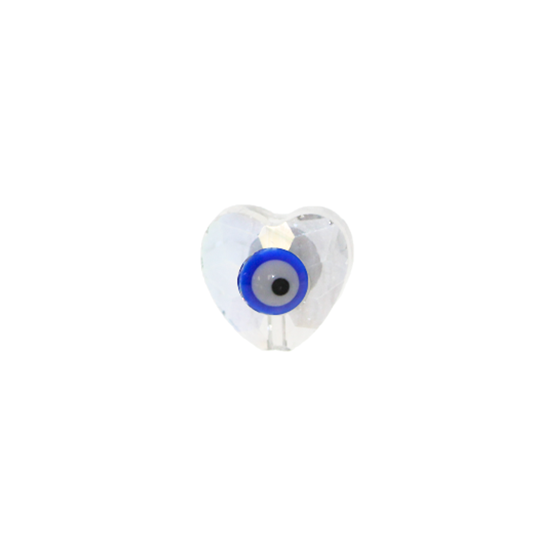 Glass Beads, Evil Eye, Heart, Faceted, Transparent AB, 10mm x 10mm, Sold Per pkg of 5, Available in Multiple Colours