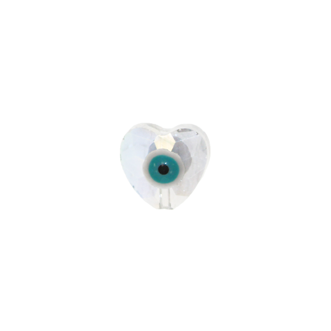 Glass Beads, Evil Eye, Heart, Faceted, Transparent AB, 10mm x 10mm, Sold Per pkg of 5, Available in Multiple Colours
