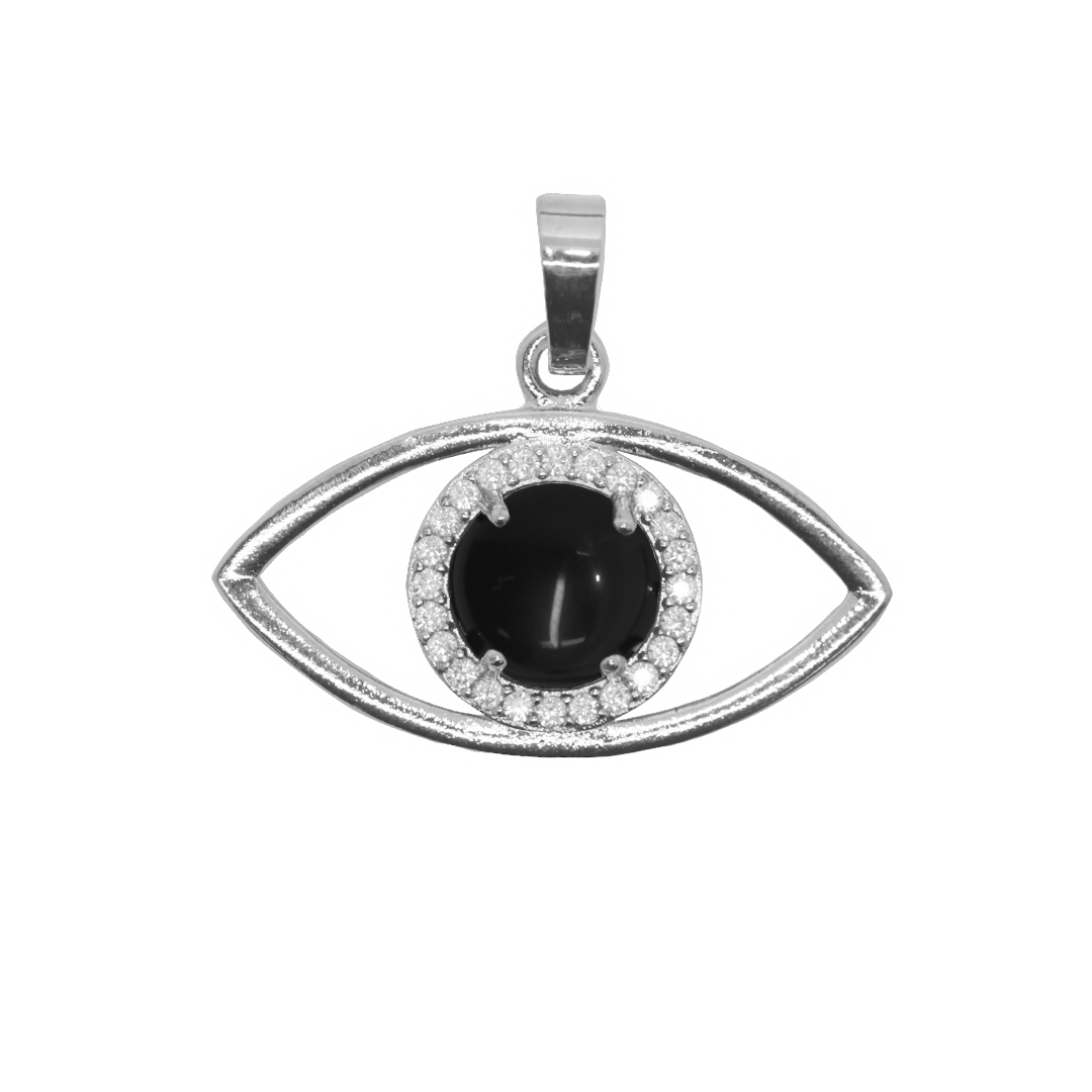 Gemstone Pendant, Evil Eye, Silver, Alloy, 21.5mm x 33mm, Available in Multiple Gemstones, 1 pc