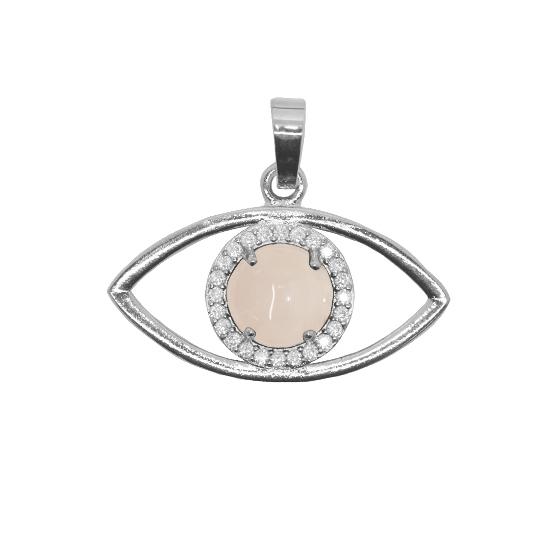 Gemstone Pendant, Evil Eye, Silver, Alloy, 21.5mm x 33mm, Available in Multiple Gemstones, 1 pc