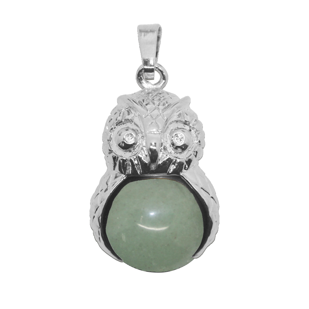 Gemstone Pendant, Owl, Silver, Alloy, 31mm x 19.5mm, Available in Multiple Gemstones, 1 pc