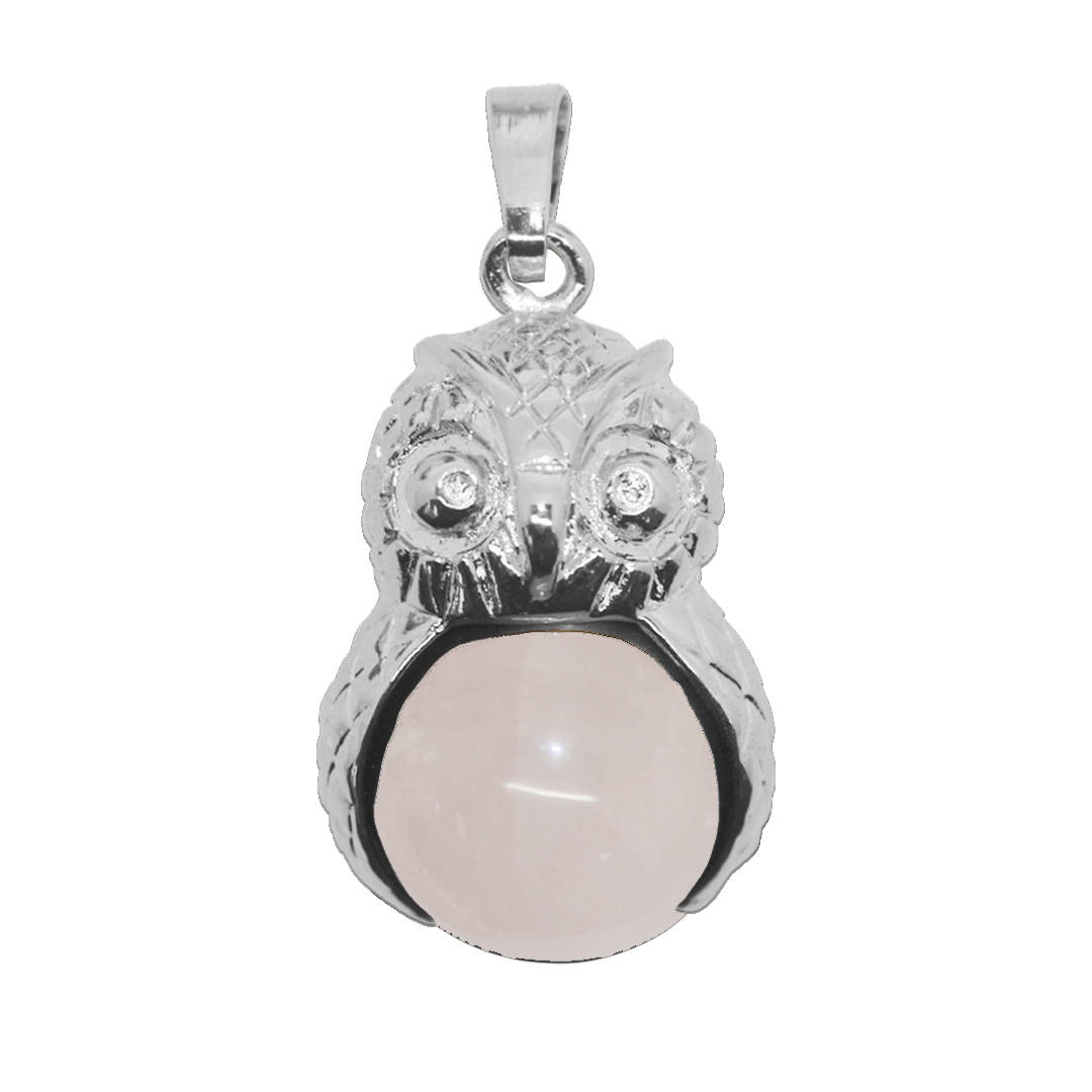 Gemstone Pendant, Owl, Silver, Alloy, 31mm x 19.5mm, Available in Multiple Gemstones, 1 pc