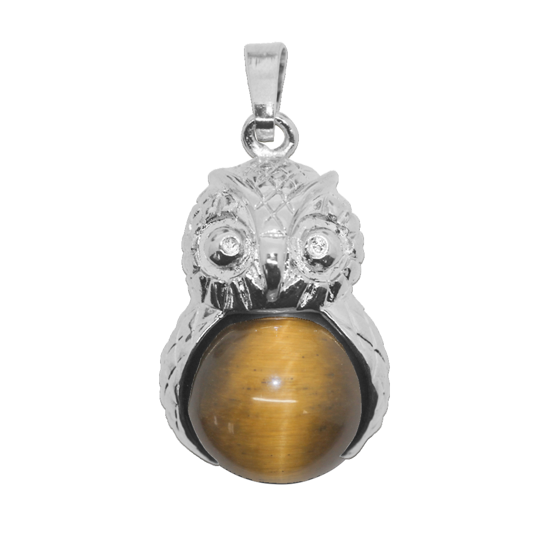 Gemstone Pendant, Owl, Silver, Alloy, 31mm x 19.5mm, Available in Multiple Gemstones, 1 pc
