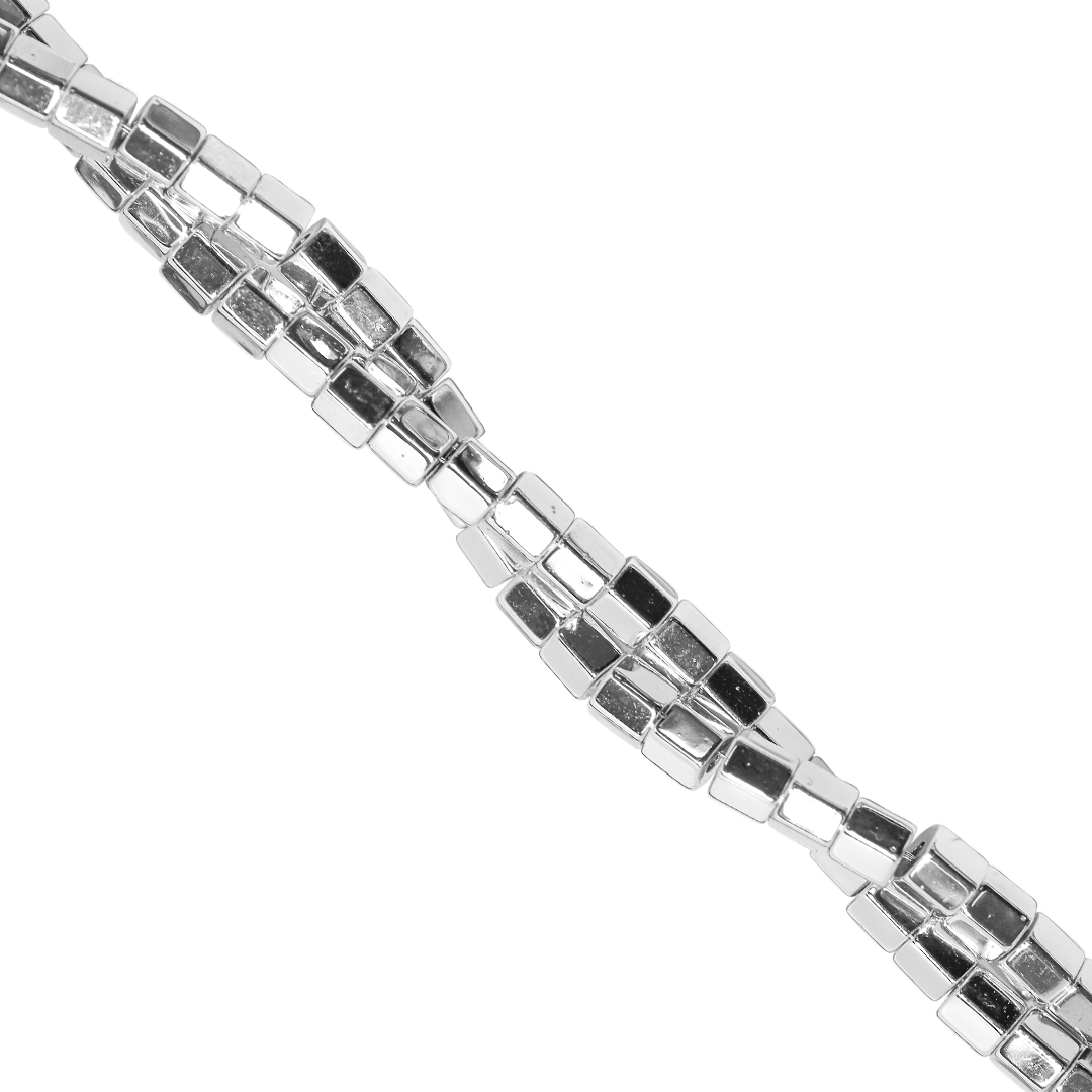 Hematite, Hexagon Tube, Bright Silver, Plated, Semi-Precious Stone, 3mm x 3mm, Approx 120 pcs per strand