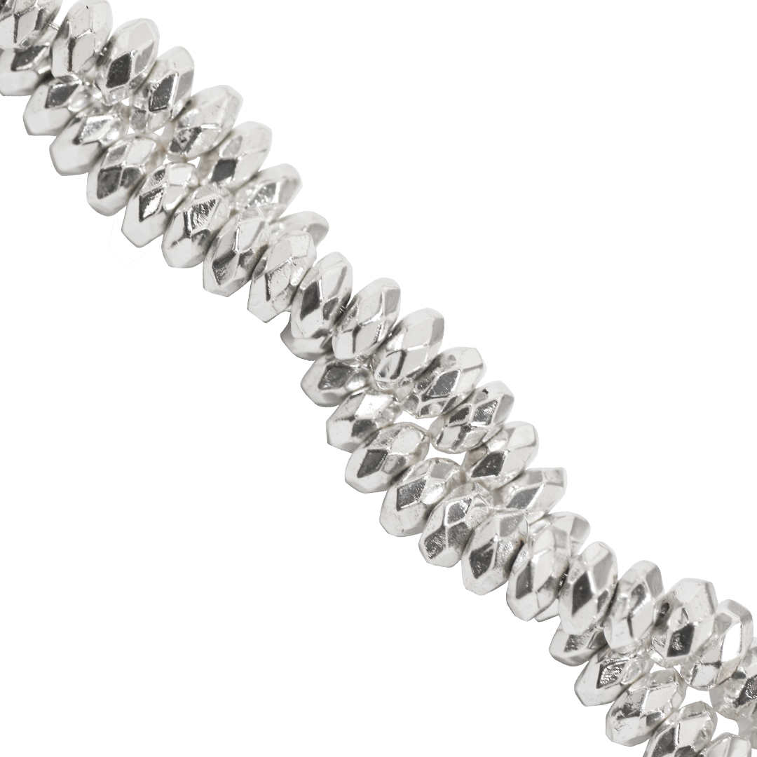 Hematite, Bright Silver, Plated, Faceted, Rondelle, Semi-Precious Stone, 6mm, Approx 120 pcs per strand