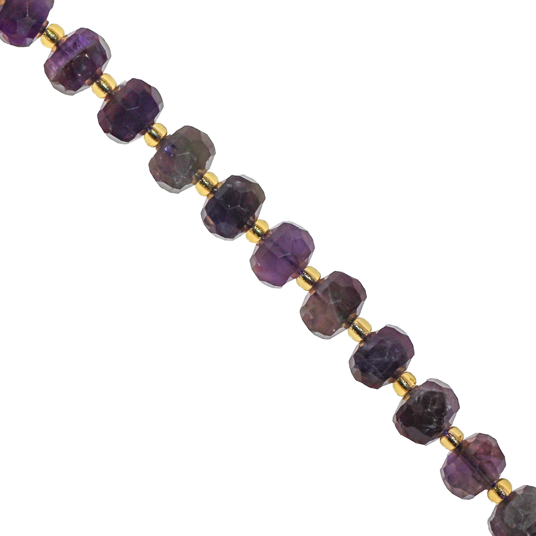 Faceted Rondelle Gemstones with Gold Spacer Bead, 8mm x 6mm, Available in Multiple Gemstones