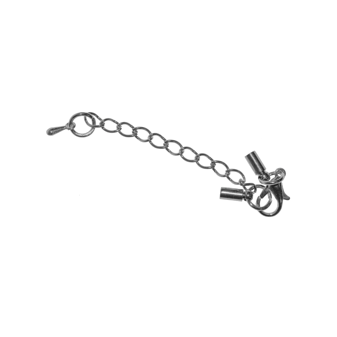 Chains, Chain Extenders, Curb Chain, Silver, Alloy, 55mm (chain) x 12mm (clasp) x 8mm (cap), Sold Per pkg of 5