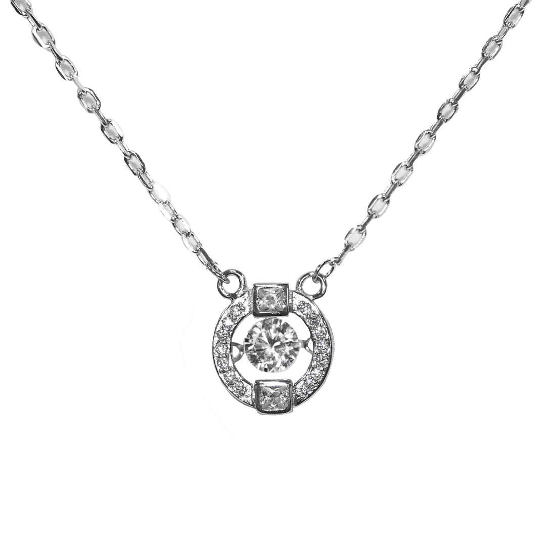 Necklace, Cubic Zirconia, 925 Sterling Silver, Round, 16" + 2" extension - 1pc