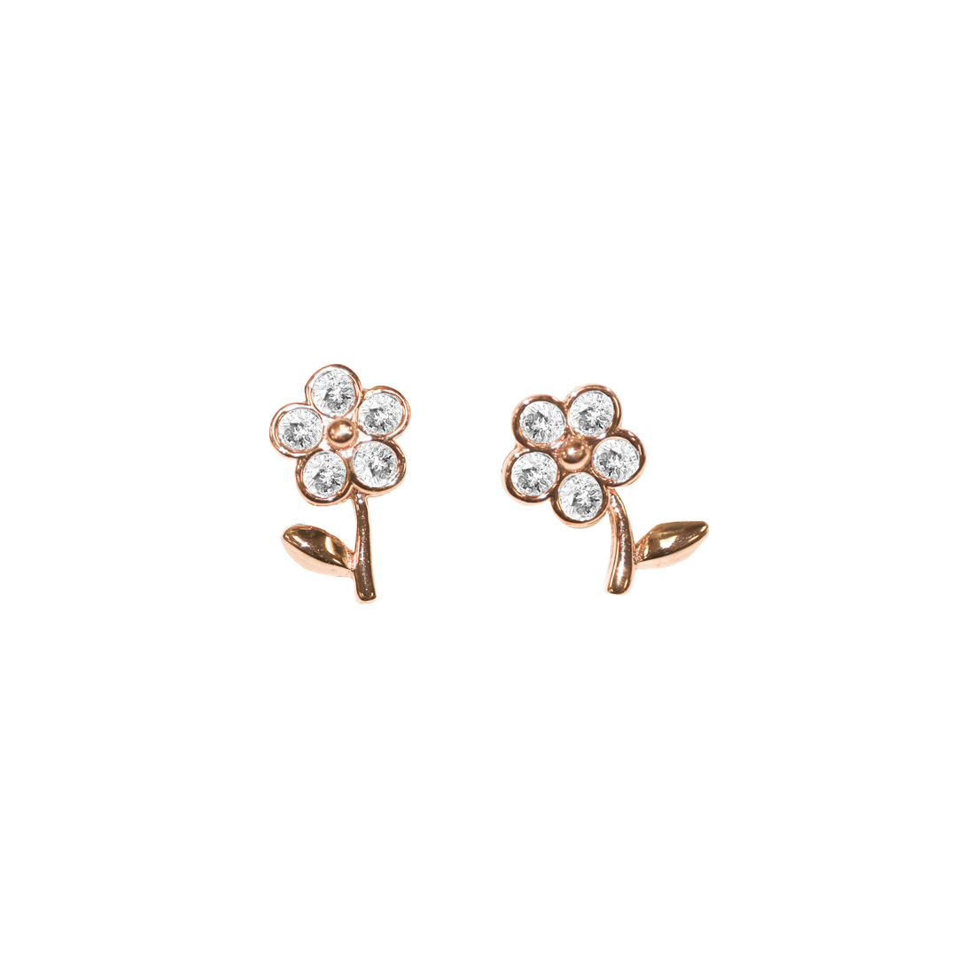 Earrings, Cubic Zirconia Flower Stud, 925 Sterling Silver, 10.5mm x 6.5mm, Sold per pkg of 1 pair, Available in Multiple Colours